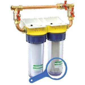 Double filtre 3/4'' BYPASS anti-calcaire avec équerre et cartouche - POLAR - FD34CBP