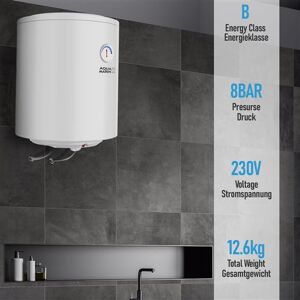 Non communiqué Aquamarin® Chauffe-Eau Électrique - Modèle ANTI-CALCAIRE, Réservoir avec Capacité de 30 Litres, Thermostat à 75°C, 1.5 kW, CEE : B - Ballon d'Eau Chaude - Publicité