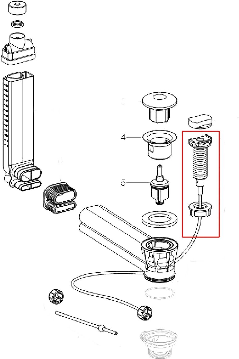 Geberit Clou Ersatz-Kabelzug mit Drehknopf zu HWB-Anschluss mit integriertem Überlauf passend für Art. 152.016/17/18/19.00.1   241.684.00.1