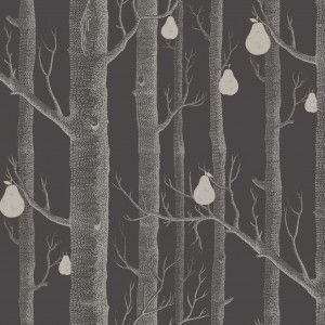 Cole & Son Woods & Pears behang gilver on black