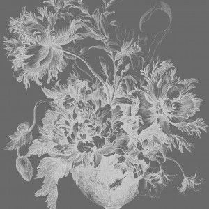 KEK Amsterdam Engraved Flowers zwart-wit behangpaneel I