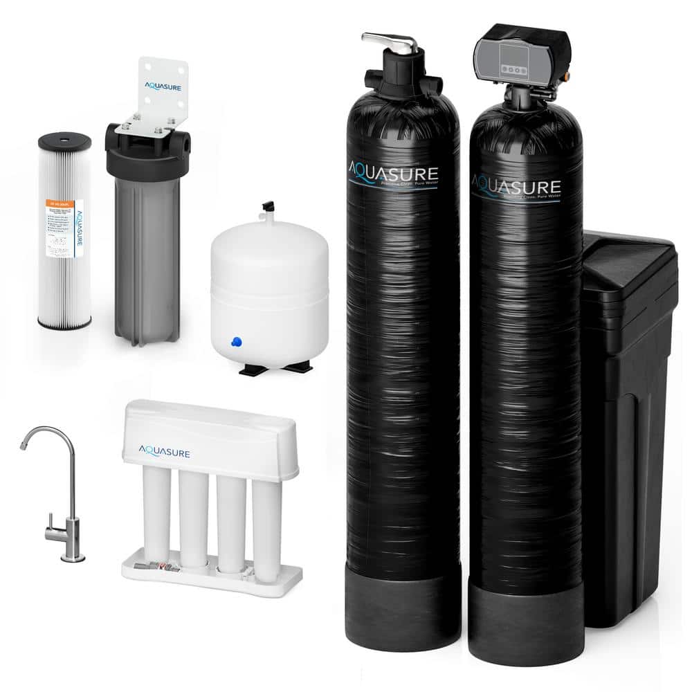 AQUASURE Signature Series Complete Whole House Water Filtration System with Fine Mesh Resin - 48,000 Grains