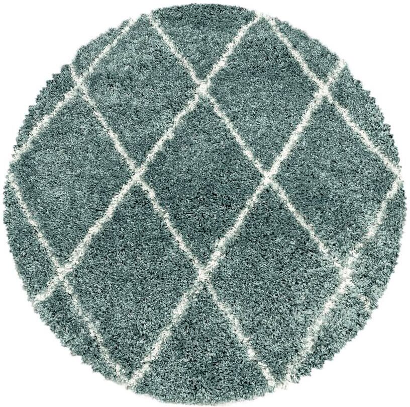 MÖBELIX Hochflor Teppich Blau Alvor Rund Ø 120 cm