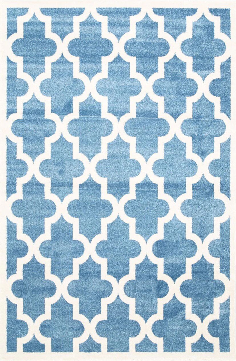 Unbranded Lattice Pattern Blue White Rug