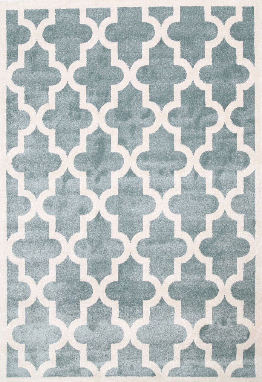 Unbranded Lattice Pattern Light Blue White Rug