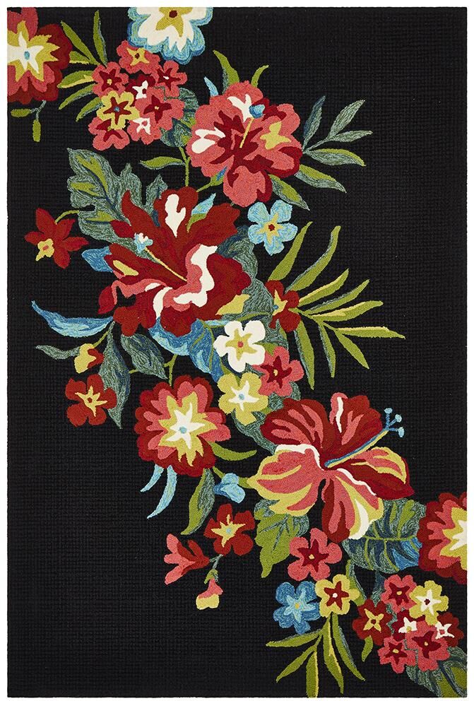 Unbranded Copacabana Kelsey Bouquet Black Indoor Outdoor Rug