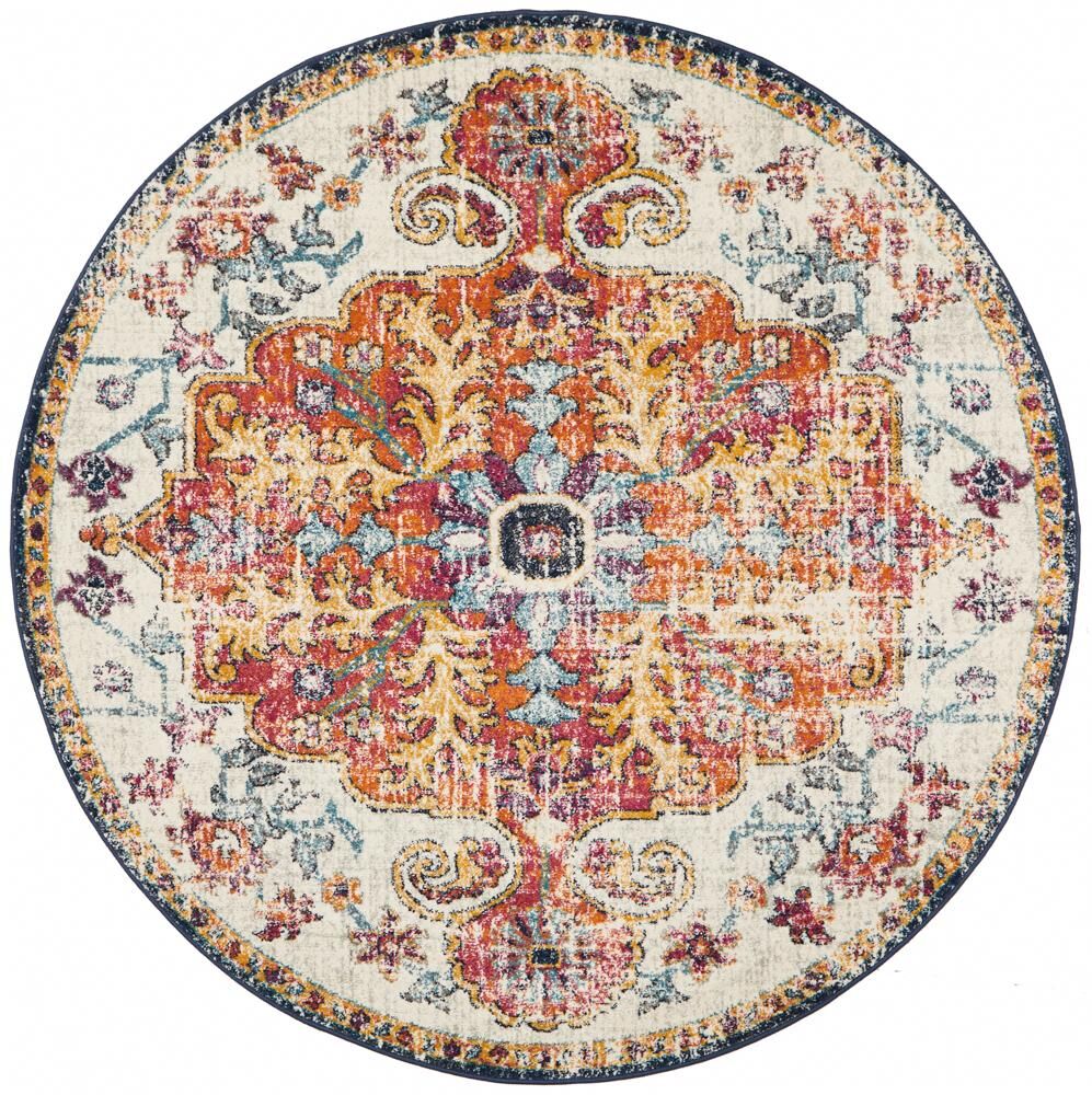 Unbranded Evoke Round Carnival White Transitional Rug