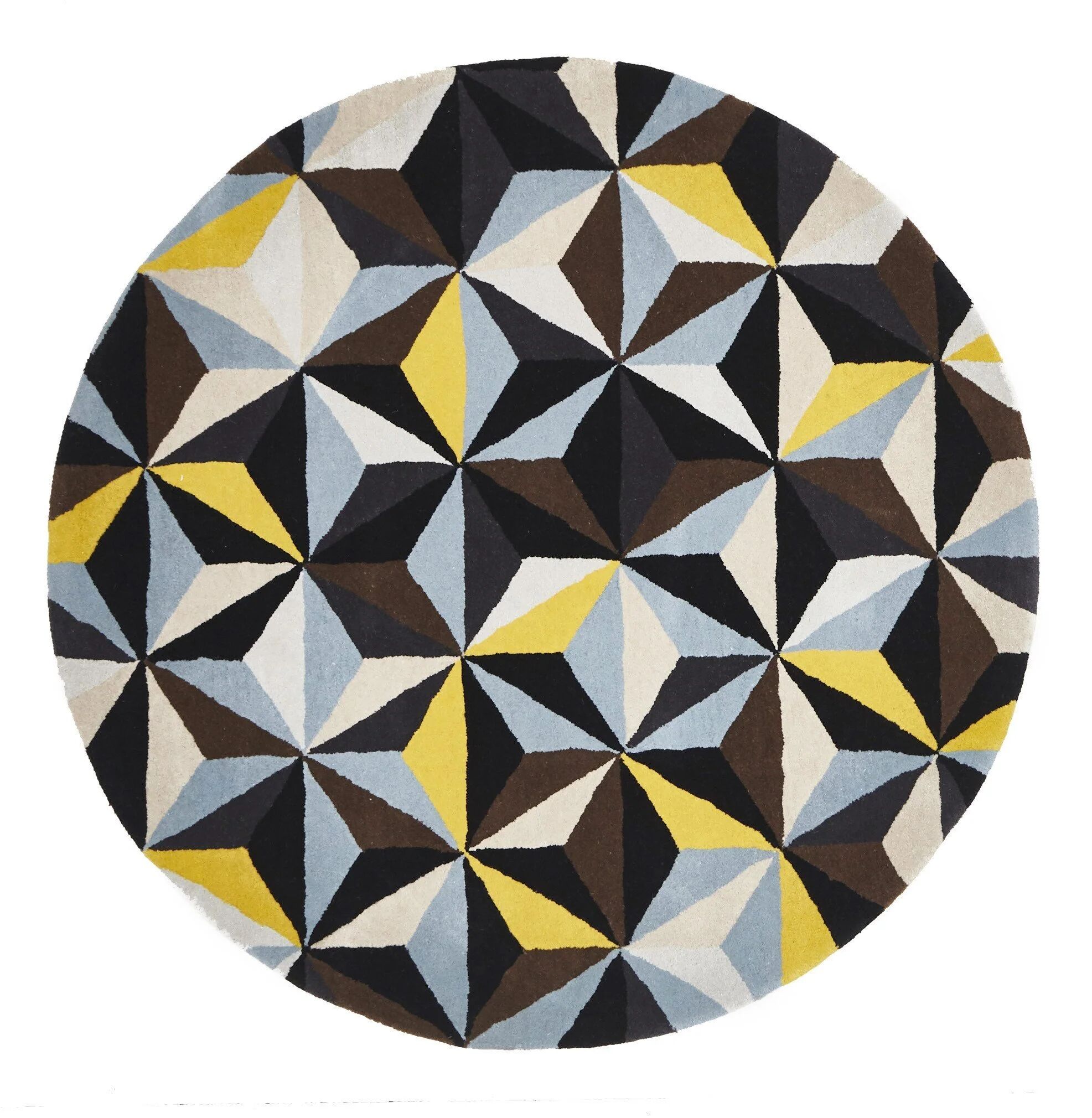 Unbranded Matrix Round Pure Wool Blue Yellow Rug