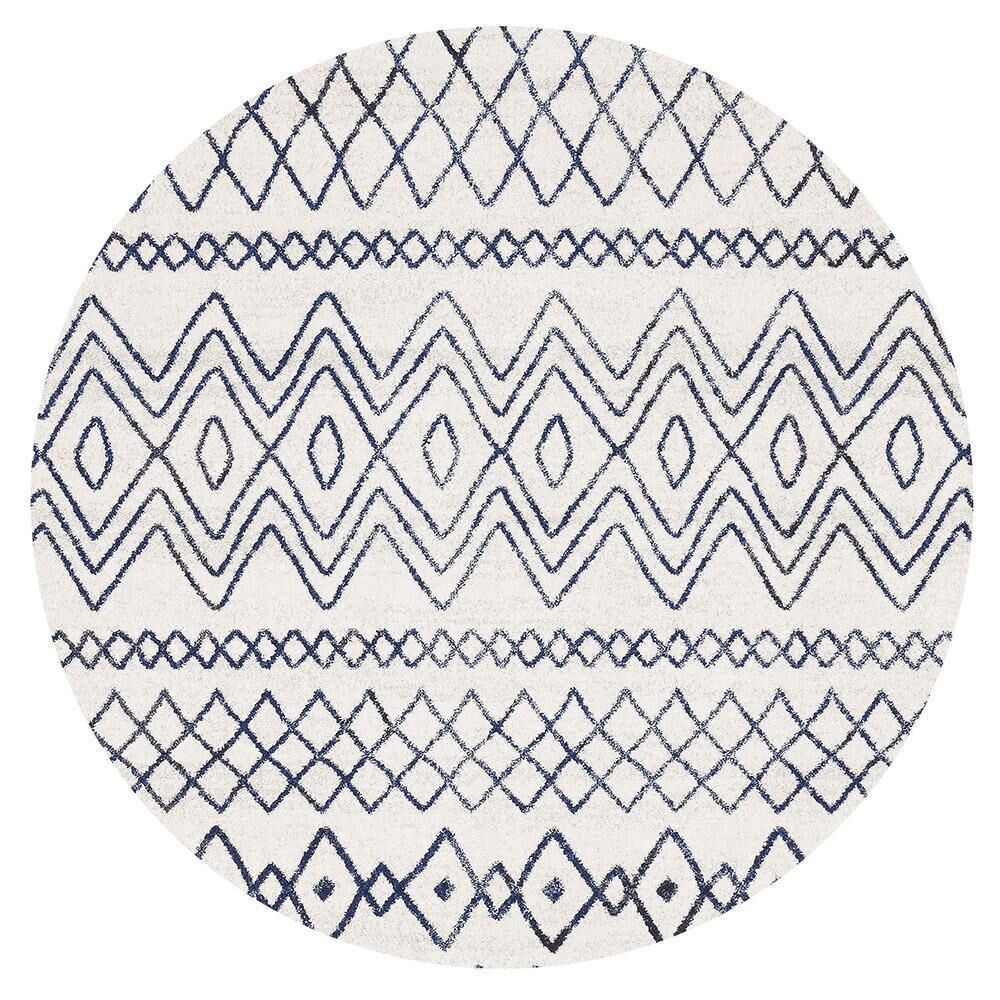 Unbranded Oasis Nadia White Blue Rustic Tribal Round Rug
