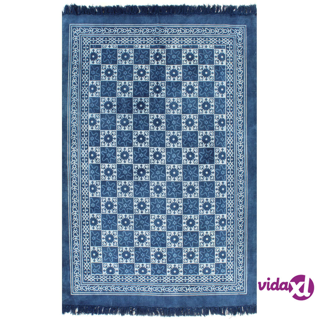 vidaXL Kilim Rug Cotton 120x180 cm with Pattern Blue