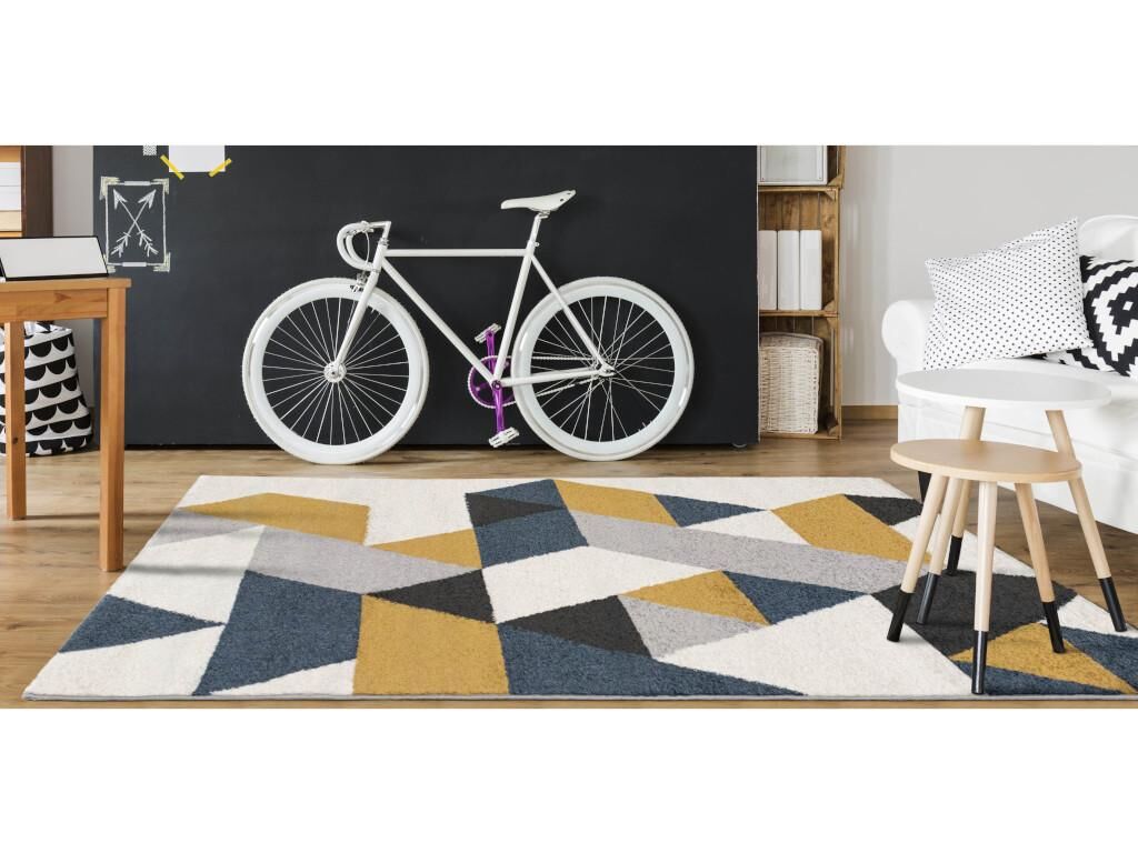 Vente-unique.be Tapis géométrique scandinave GEOMIE - 160 x 230 cm - jaune, gris et bleu