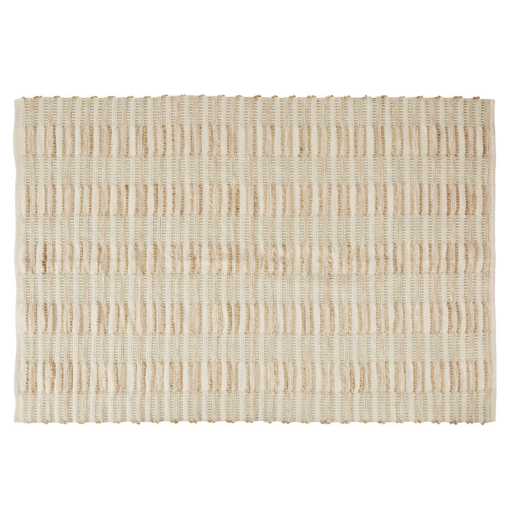 Maisons du Monde Handgemaakt tapijt van beige en ecru gerecycleerd katoen en jute 140 x 200 cm