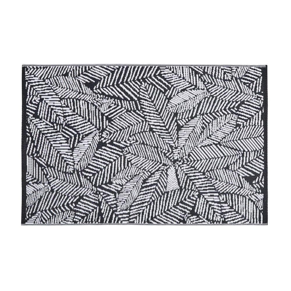 Maisons du Monde Polypropyleen tuintapijt met zwart-witte grafische bladerenprint 120 x 180 cm