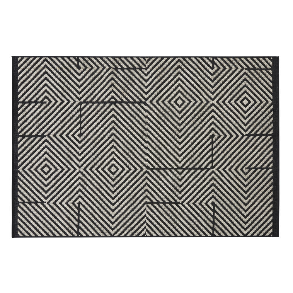 Maisons du Monde Polypropyleen tuintapijt met zwart-witte grafische print 120 x 180 cm