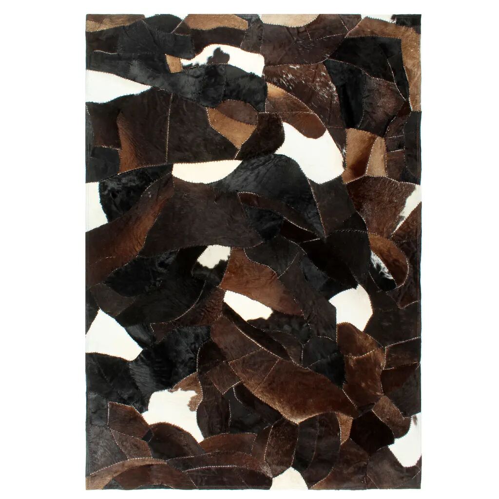 vidaXL Tapis poil Cuir véritable Patchwork 120x170cm Noir/Blanc/Marron