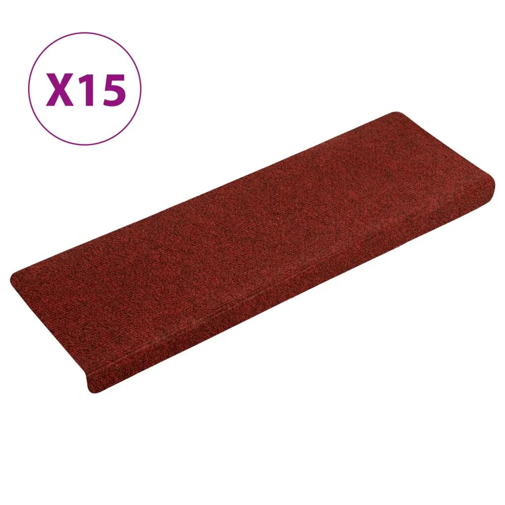 vidaXL Tapis d'escalier 15 pcs Tissu aiguilleté 65x25 cm Rouge