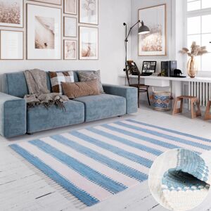 my home Teppich »Benja«, rechteckig, Handweb Teppich, gestreift, 90%... hellblau/weiss Größe B/L: 140 cm x 200 cm
