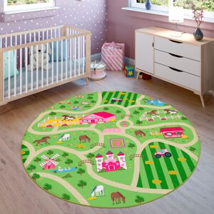 Paco Home Kinderteppich »Bino 560«, rund, Kurzflor, Strassen-Spiel-Teppich,... grün Größe Ø 160 cm