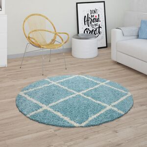 Paco Home Hochflor-Teppich »Kalmar 441«, rund, Scandi Design, Rauten Muster,... türkis Größe Ø 120 cm