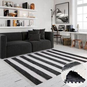 my home Teppich »Benja«, rechteckig, Handweb Teppich, gestreift, 90%... schwarz/weiss Größe B/L: 140 cm x 200 cm