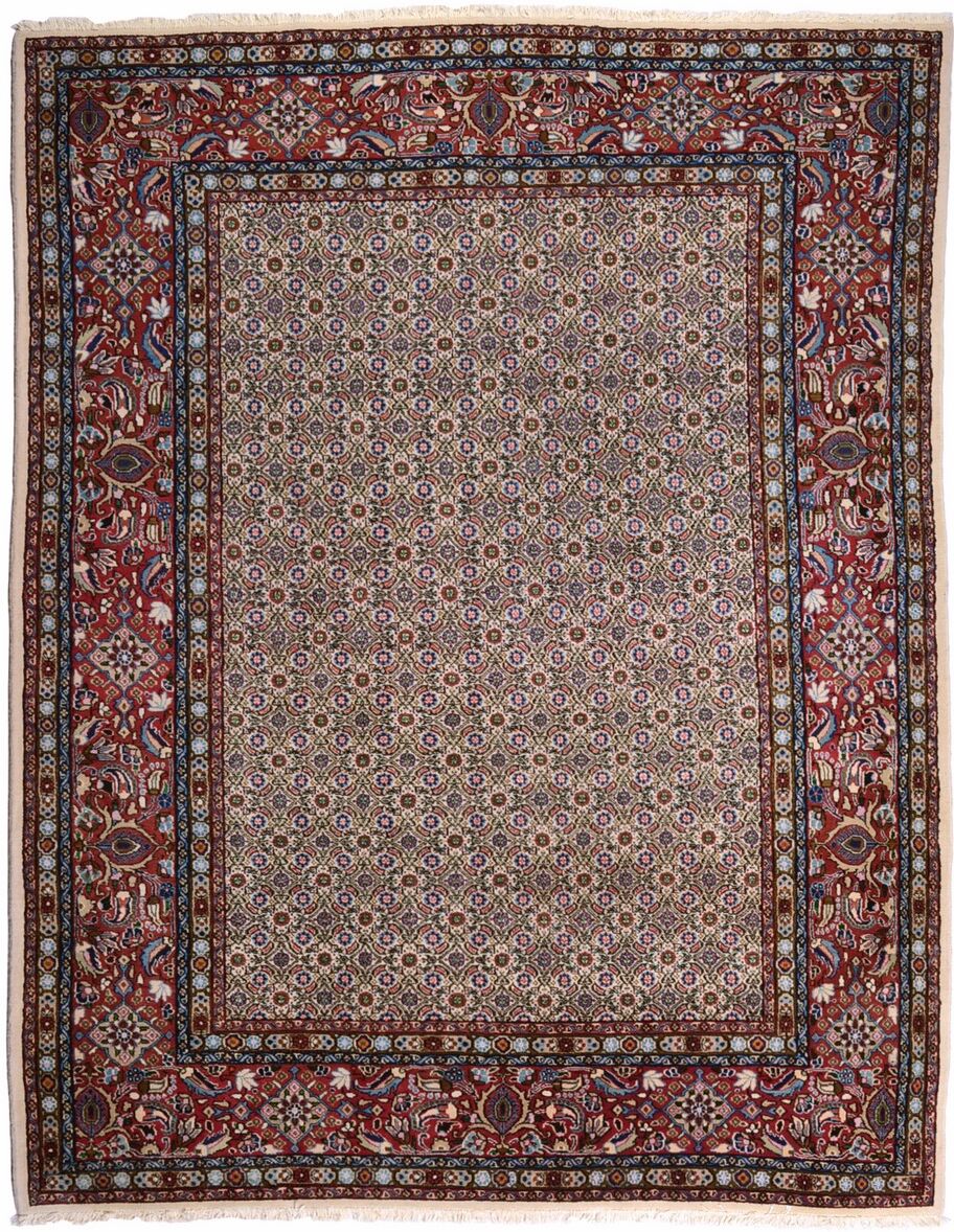 Nain Trading Orientalischer Moud Teppich 253x196 Dunkelgrau/Beige (Persien/Iran, Wolle mit Seide, Handgeknüpft)