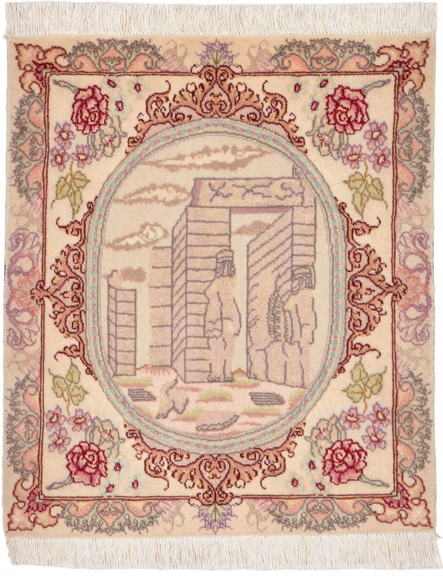 Nain Trading Persischer Täbriz 50Raj Teppich 63x54 Beige/Rost (Wolle mit Seide, Persien/Iran, Handgeknüpft)