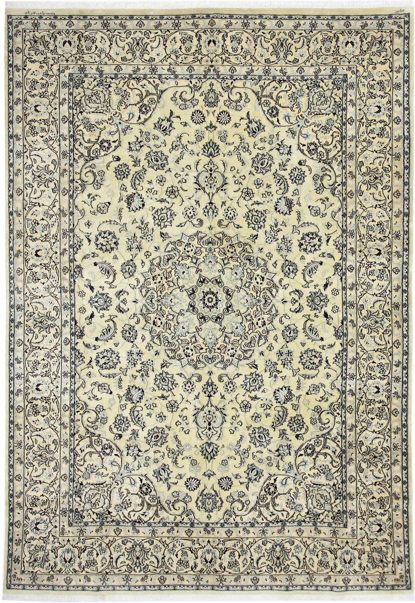 Nain Trading Persischer Nain 9La Teppich 350x240 Dunkelgrau/Beige (Wolle mit Seide, Persien/Iran, Handgeknüpft)