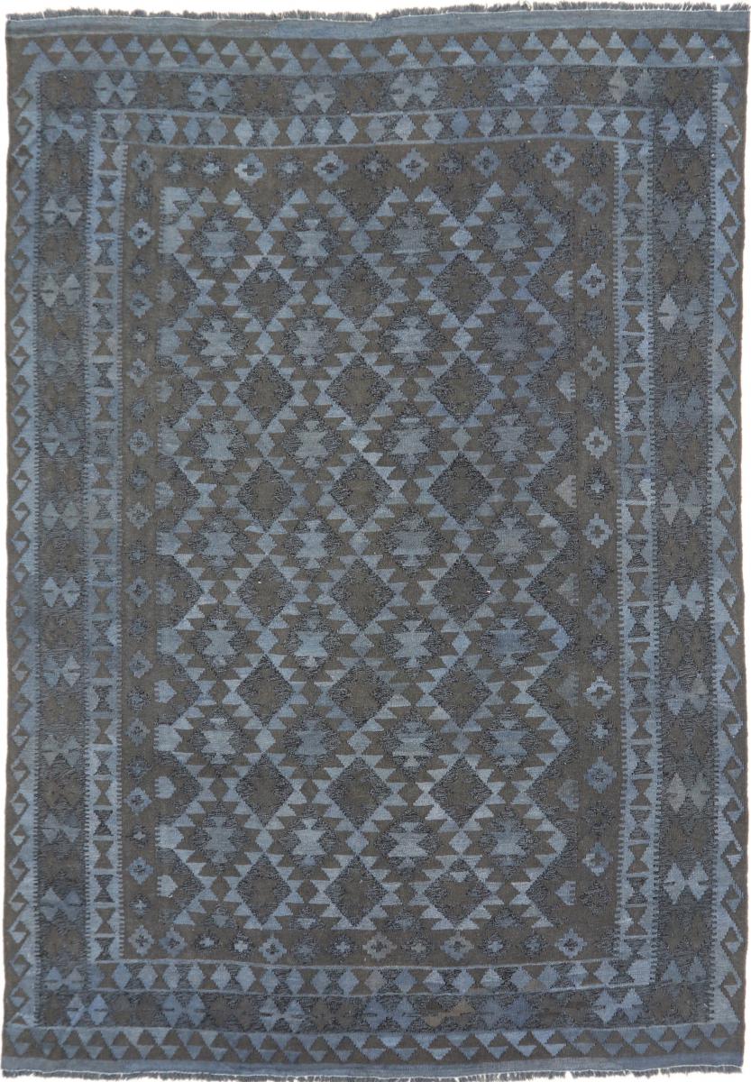 Nain Trading Handgewebter Teppich Kelim Afghan Heritage Limited 287x203 Dunkelgrau/Hellblau (Wolle, Afghanistan)