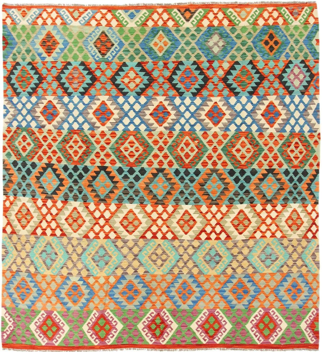 Nain Trading Echter Teppich Kelim Afghan 273x248 Dunkelgrau/Blau (Wolle, Afghanistan, Handgewebt)