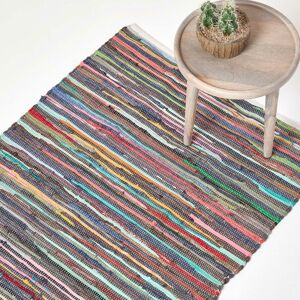 Handgewebter Chindi-Teppich mit bunten Streifen aus Baumwolle, 90 x 150 cm - Bunt - Homescapes