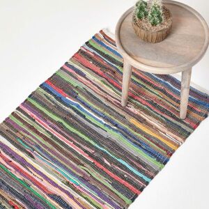 Handgewebter Chindi-Teppich mit bunten Streifen aus Baumwolle, 66 x 200 cm - Bunt - Homescapes