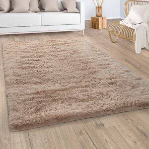 Hochflor Teppich Wohnzimmer Fellteppich Kunstfell Flauschig Rutschfest Beige 60x100 cm - Paco Home