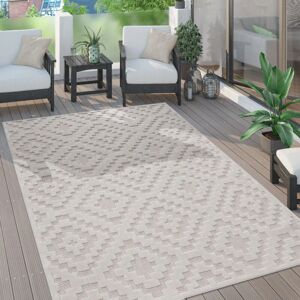 Paco Home - Outdoor Teppich Wetterfest Wohnzimmer Küchenteppich Skandi Ethno Muster Uni 3D 60x100 cm, Creme 2