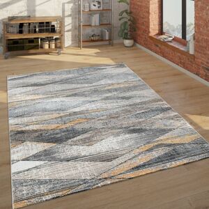 Teppich Wohnzimmer Kurzflor Modern Mit Geometrischem Muster In Grau Braun Gelb 60x100 cm - Paco Home