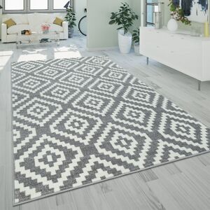 Teppich Wohnzimmer Kurzflor Weich Ethno Boho Muster Modern Grau Weiß 60x100 cm - Paco Home