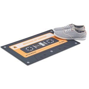 Fußmatte Retro, Türmatte rutschfest als Audio-Kassette, Schmutzfänger Innenbereich, Tape, pvc, 40x60cm, schwarz/orange - Relaxdays