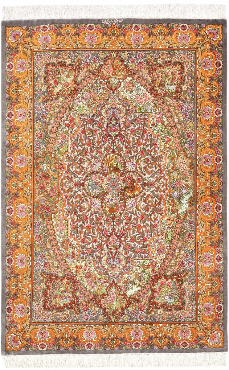 Nain Trading Handgeknüpfter Teppich Ghom Seide 144x98 Beige/Braun (Seide, Persien/Iran)
