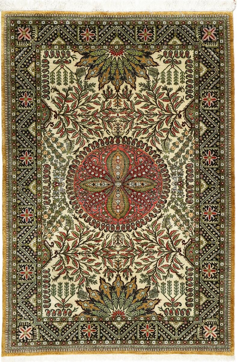 Nain Trading Ghom Seide 159x109 Beige/Dunkelbraun (Seide, Persien/Iran, Handgeknüpft)