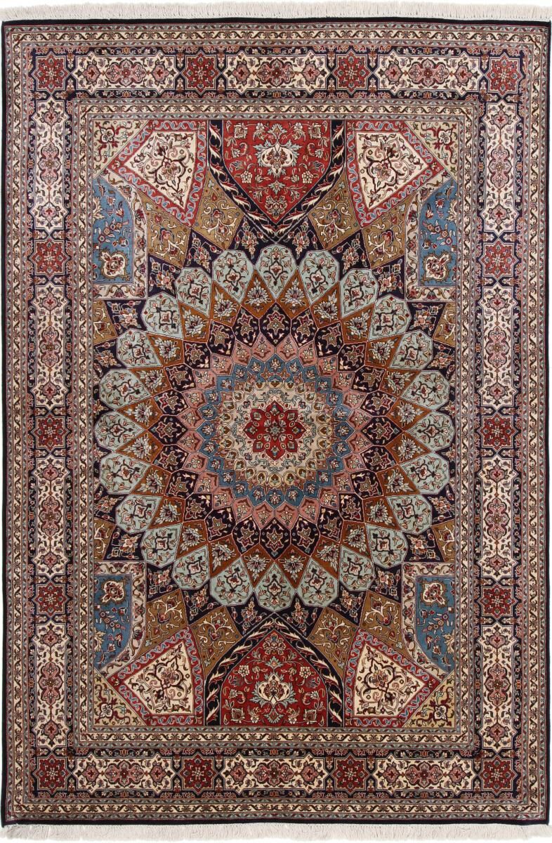 Nain Trading Orientalischer Kaschmir Reine Seide Gumbad Teppich 247x167 Beige/Dunkelbraun (Indien, Seide, Handgeknüpft)