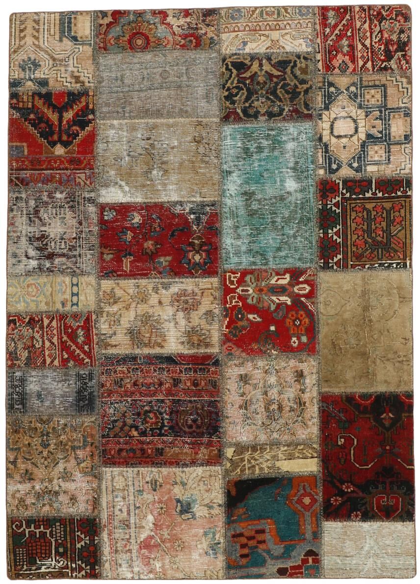 Nain Trading Orientalischer Patchwork Teppich 200x141 Beige/Dunkelbraun (Persien/Iran, Wolle, Handgeknüpft)