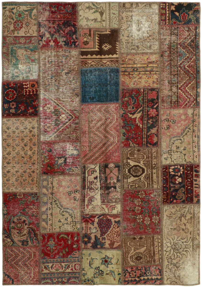Nain Trading Persischer Patchwork Teppich 202x143 Beige/Dunkelbraun (Wolle, Persien/Iran, Handgeknüpft)