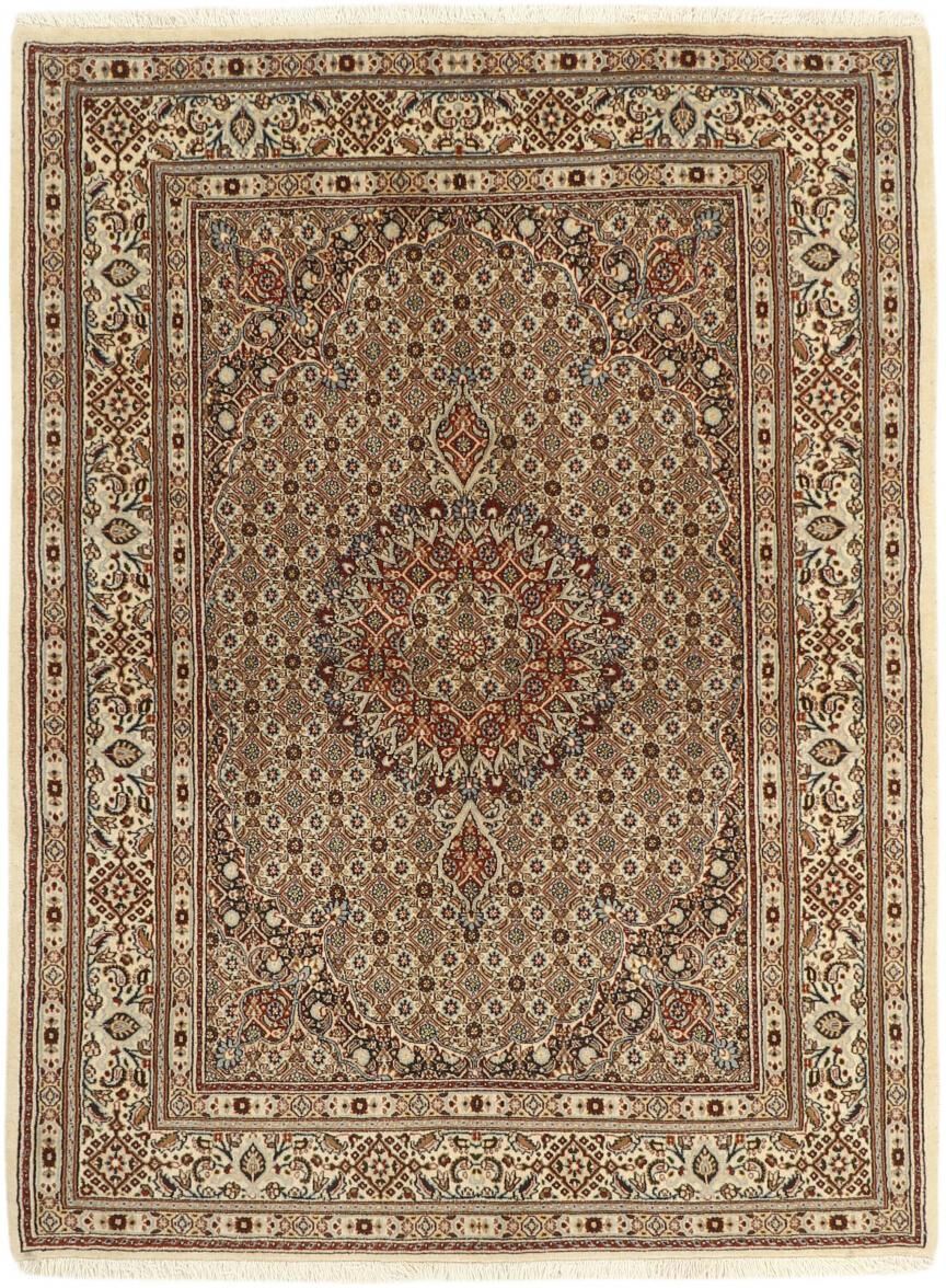 Nain Trading Handgeknüpfter Teppich Moud Mahi 200x145 Beige/Dunkelbraun (Wolle mit Seide, Persien/Iran)