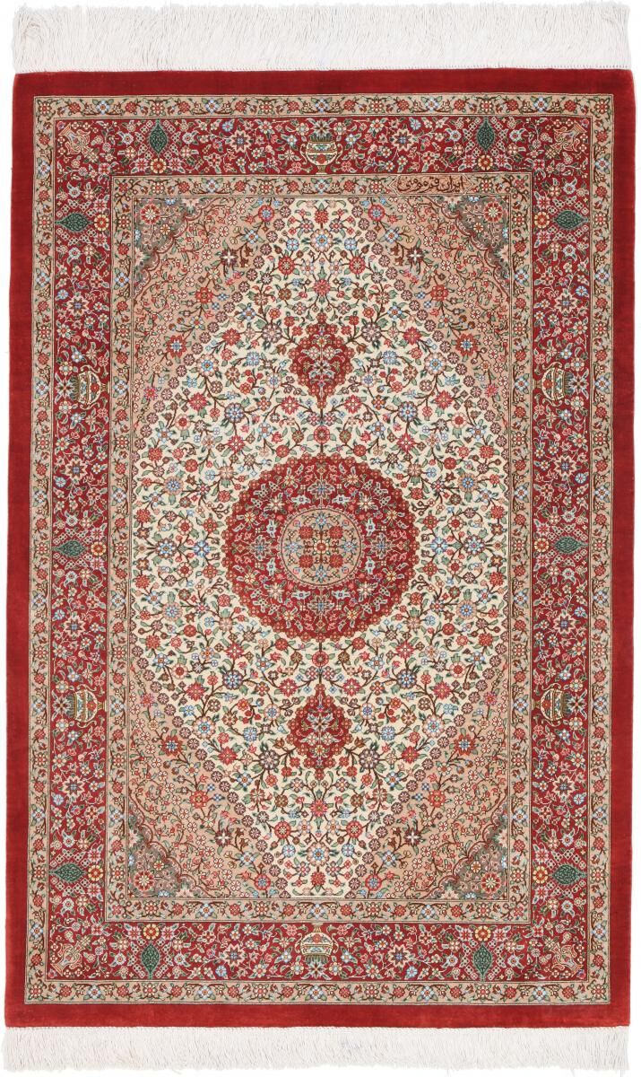 Nain Trading Handgeknüpfter Teppich Ghom Seide 119x79 Rost/Rosa (Seide, Persien/Iran)