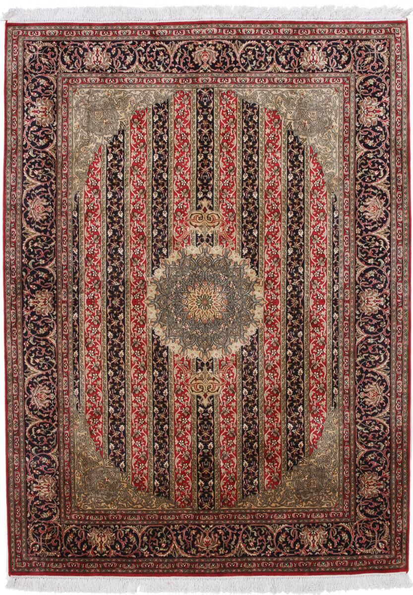 Nain Trading Handgeknüpfter Teppich Kaschmir Reine Seide 215x158 Dunkelbraun (Seide, Indien)
