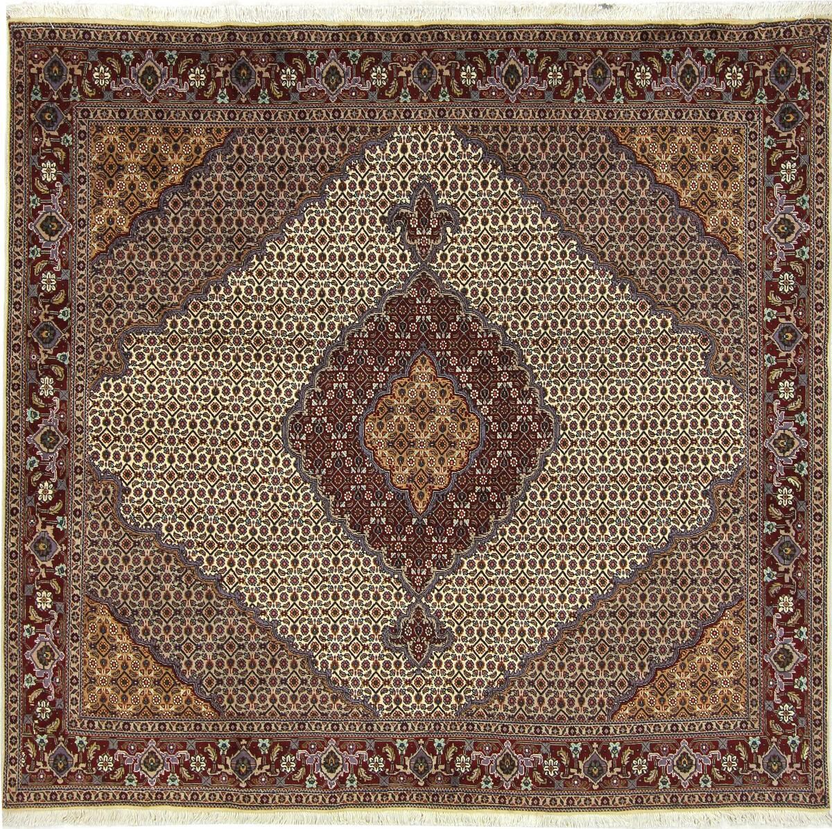 Nain Trading Perserteppich Täbriz Mahi 205x197 Quadratisch Beige/Dunkelbraun (Handgeknüpft, Persien/Iran, Wolle)