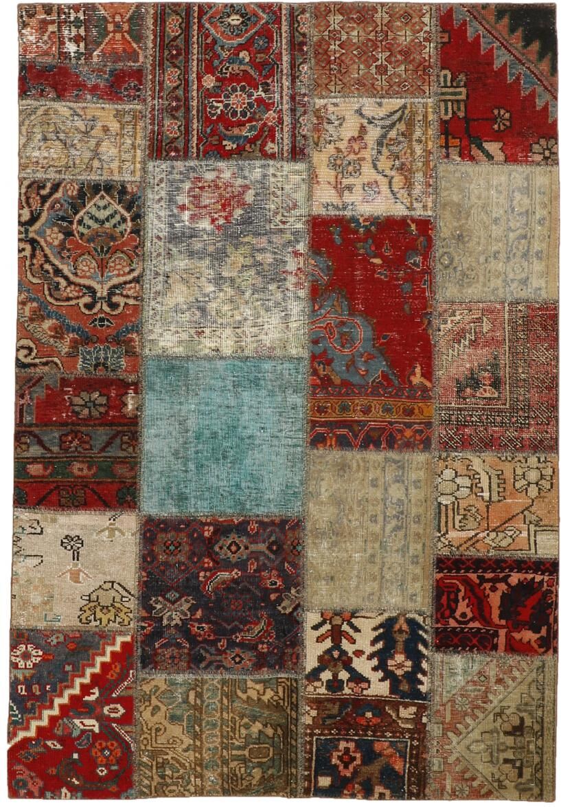 Nain Trading Orientalischer Patchwork Teppich 207x142 Beige/Dunkelbraun (Persien/Iran, Wolle, Handgeknüpft)