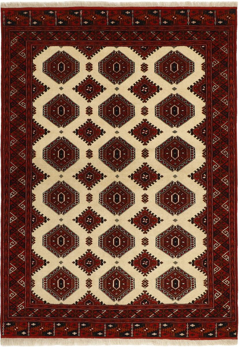 Nain Trading Persischer Turkaman Teppich 196x136 Beige/Dunkelbraun (Baumwolle, Persien/Iran, Handgeknüpft)