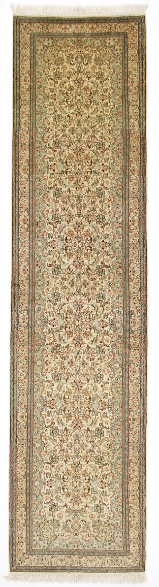 Nain Trading Orientalischer Kaschmir Reine Seide Teppich 316x76 Beige/Dunkelbraun (Indien, Seide, Handgeknüpft)