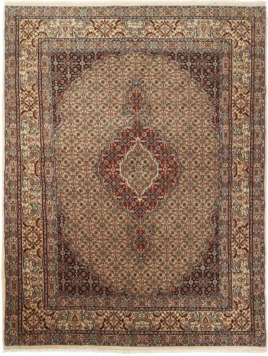 Nain Trading Handgeknüpfter Teppich Moud Mahi 198x146 Beige/Dunkelbraun (Wolle mit Seide, Persien/Iran)