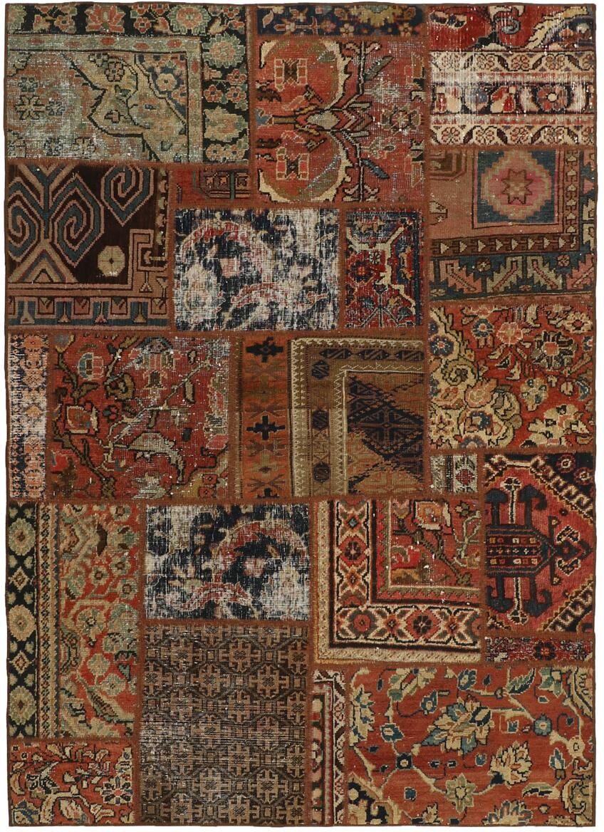 Nain Trading Handgeknüpfter Teppich Patchwork Malayer 198x137 Dunkelgrau/Dunkelbraun (Wolle, Persien/Iran)